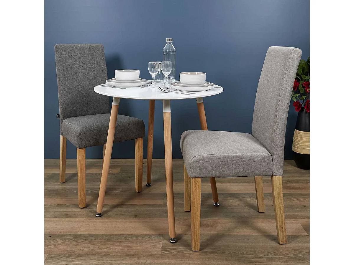 ZURI - Table Ronde Blanche et Pieds effet Bois