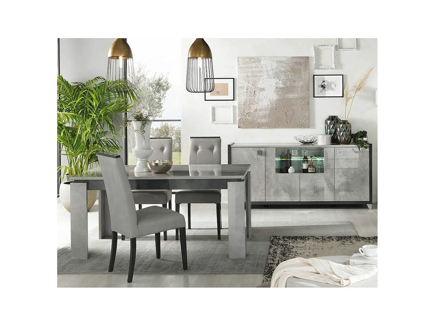 HOFFMAN - Table de Repas Allongeable à 4 Pieds Gris Aspect Pierre