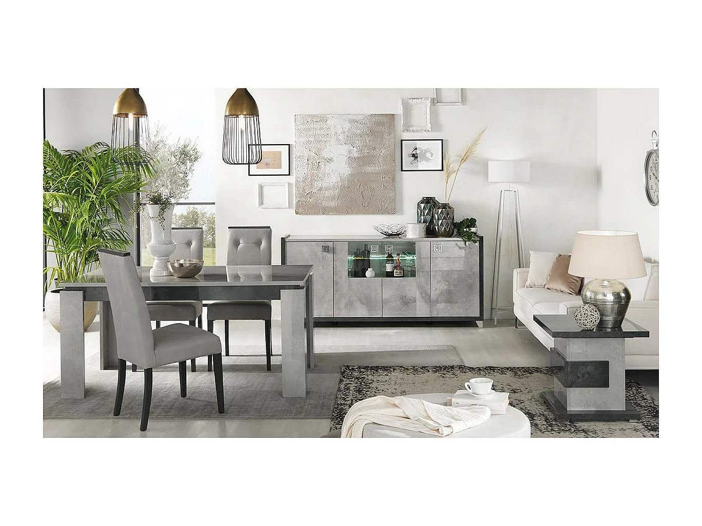 HOFFMAN - Table de Repas Allongeable à 4 Pieds Gris Aspect Pierre