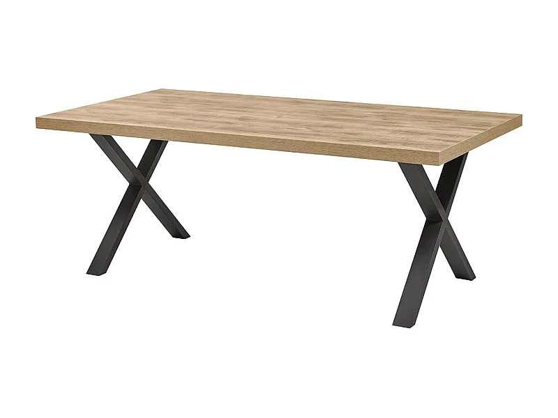 NILLA - Table 230cm Aspect Bois Piètement X Métal Poudré Noir