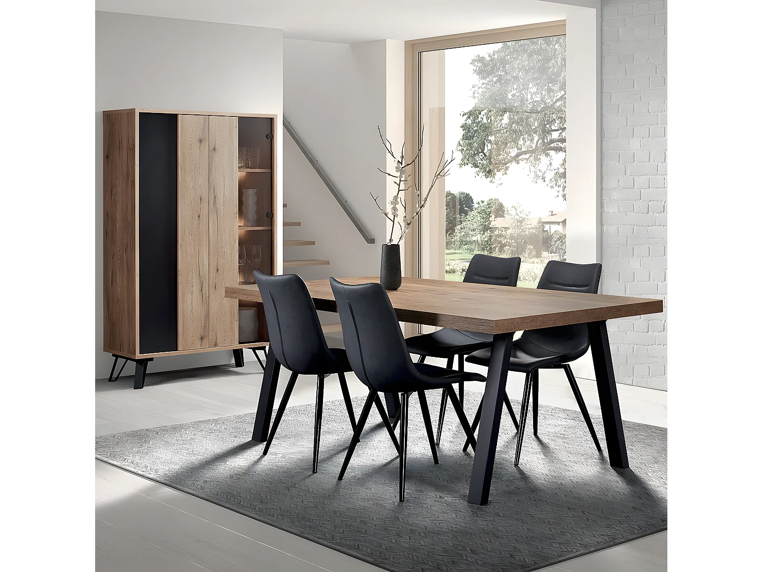 CARSON - Table 200cm Aspect Bois Piètement A Métal Poudré Noir