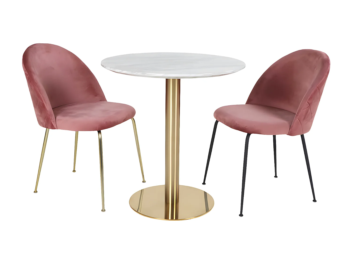 TYROL - Table Repas Ø110cm Plateau MDF Aspect Marbré et Pied Métal Doré