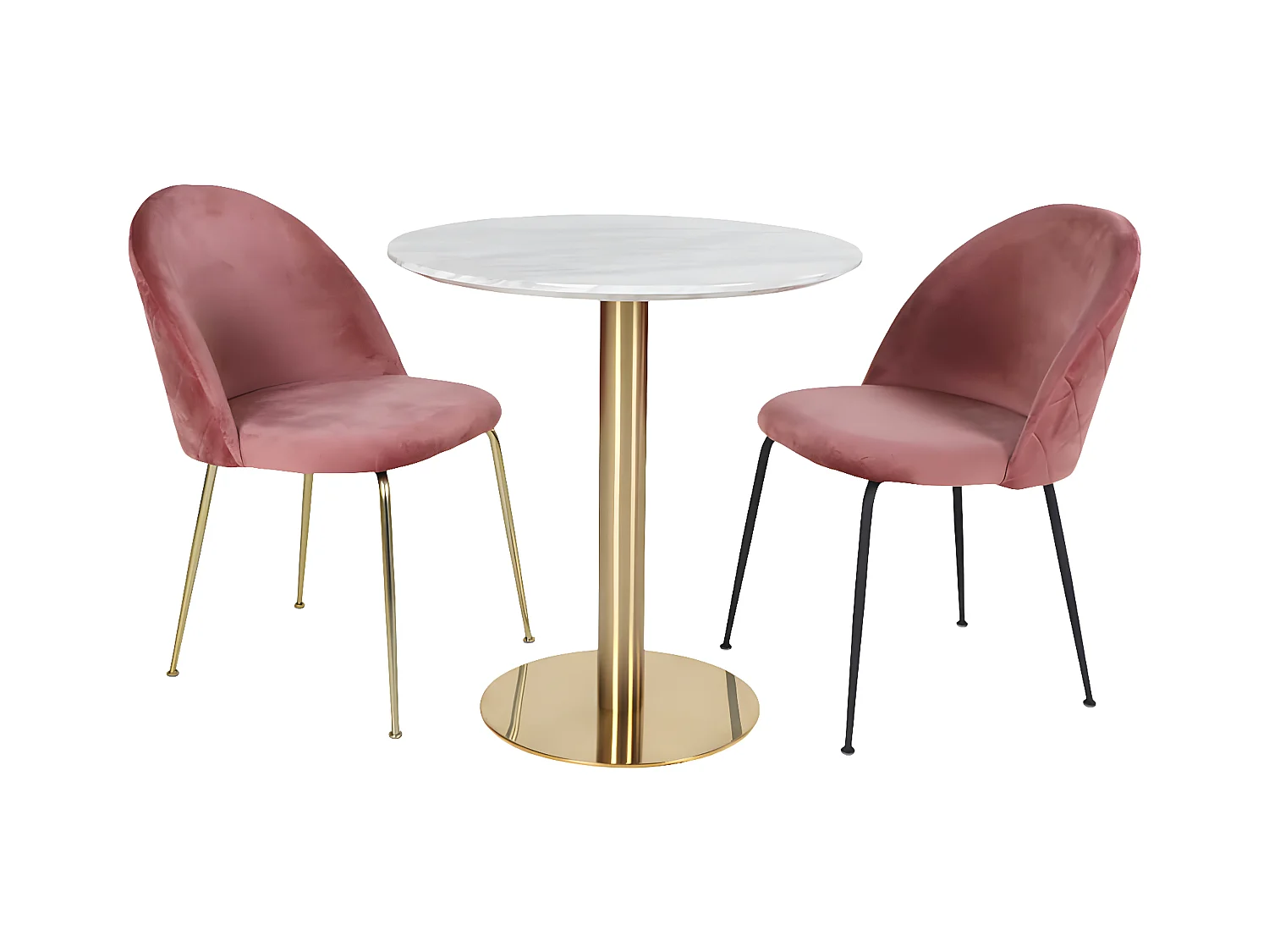 TYROL - Table Repas Ø110cm Plateau MDF Aspect Marbré et Pied Métal Doré