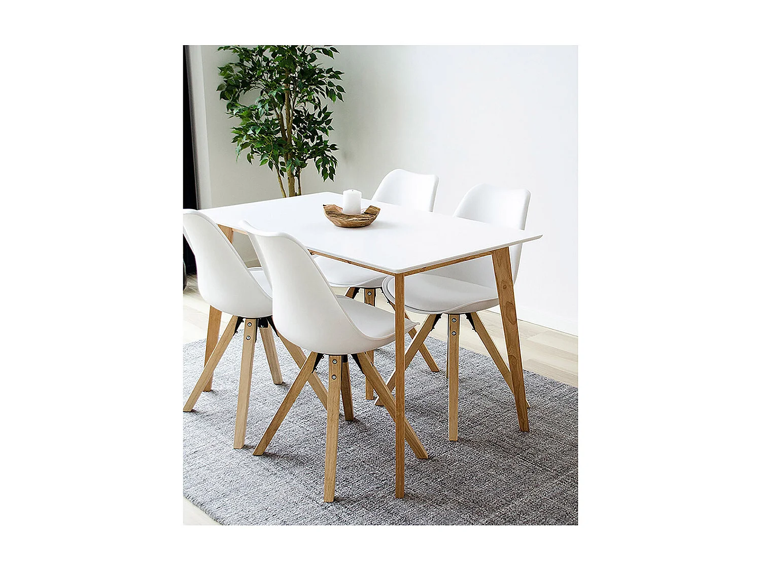 GRAM - Table Repas 120x70cm Naturelle et Blanche