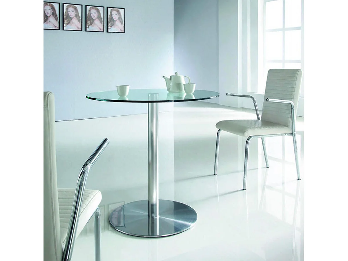 SADA - Table de Repas Transparent Piètement Acier Brossé