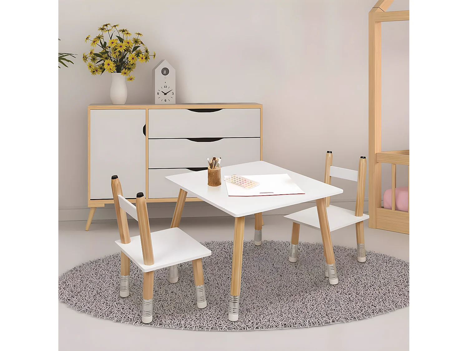 LAPIS - Ensemble Table et 2 Chaises Enfant Base Crayons