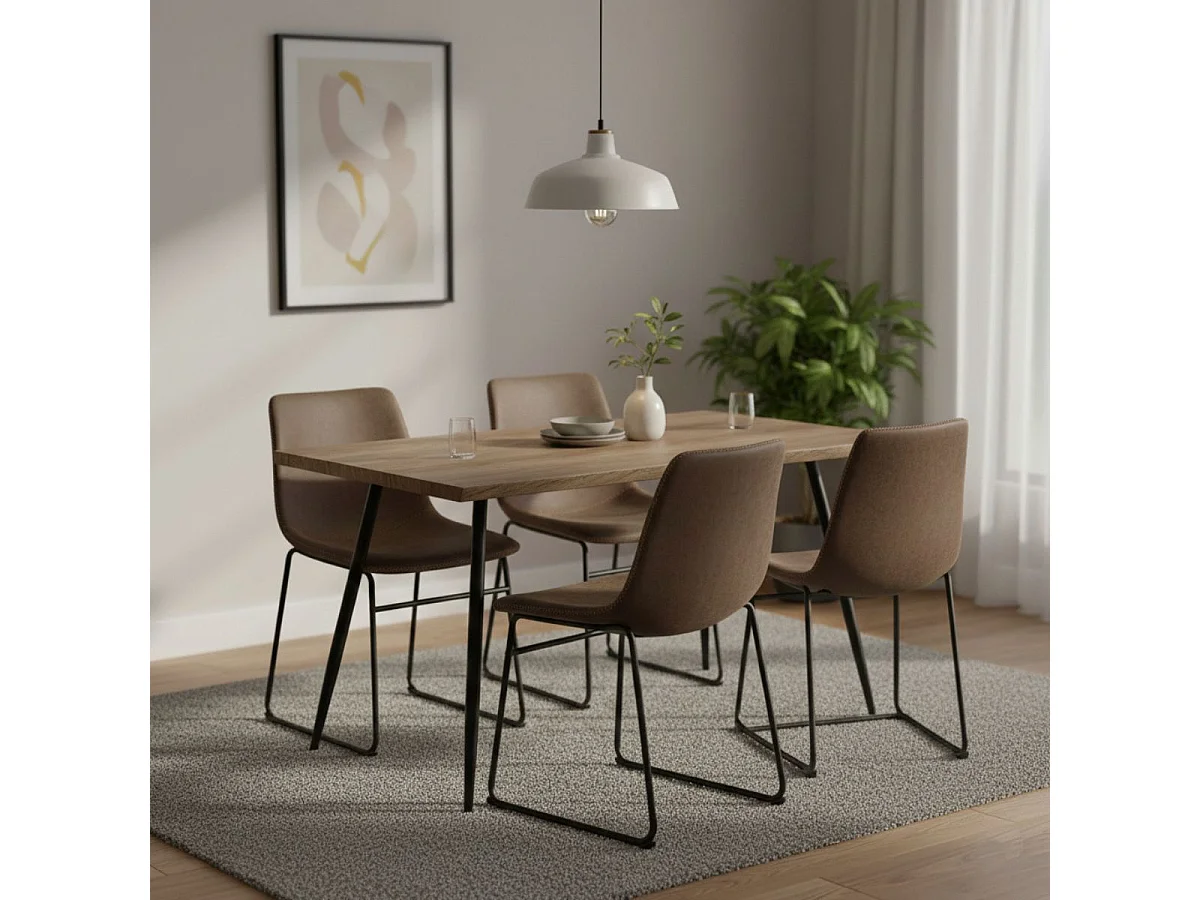 POYTA - Table Repas Piètement Métal Noir et Plateau Bois