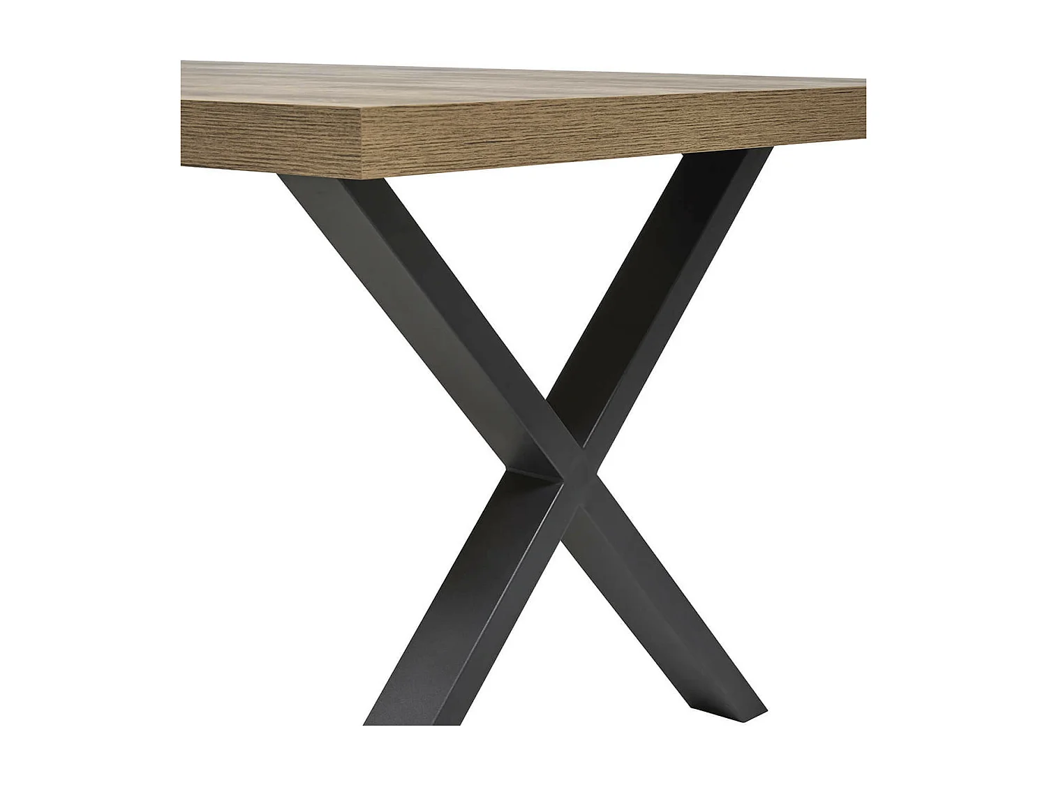 KORA - Table 230cm Aspect Bois Piètement X Métal Poudré Noir
