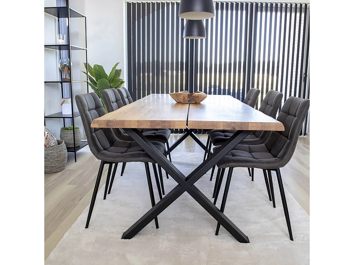 CIOTAT - Table Repas 200cm Plateau Chêne et Pieds Acier