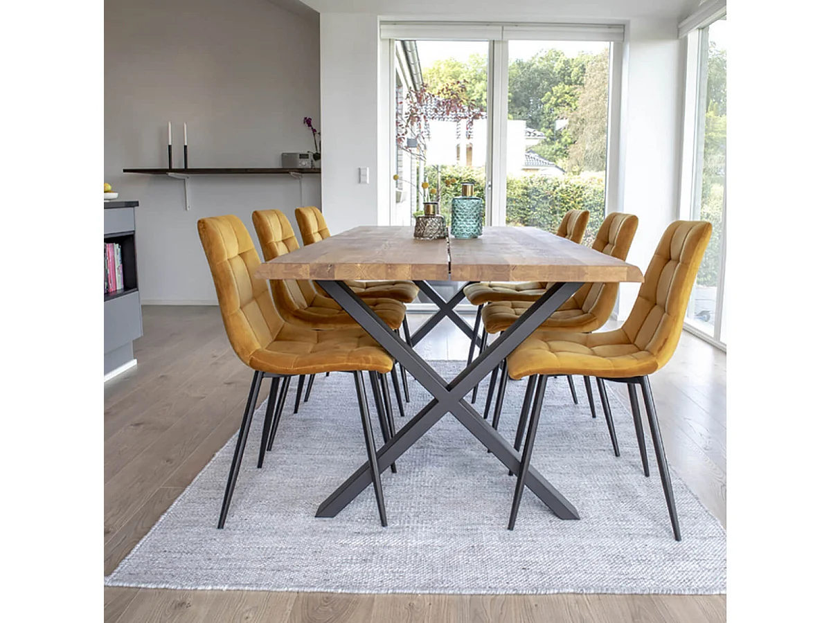 CIOTAT - Table Repas 200cm Plateau Chêne et Pieds Acier