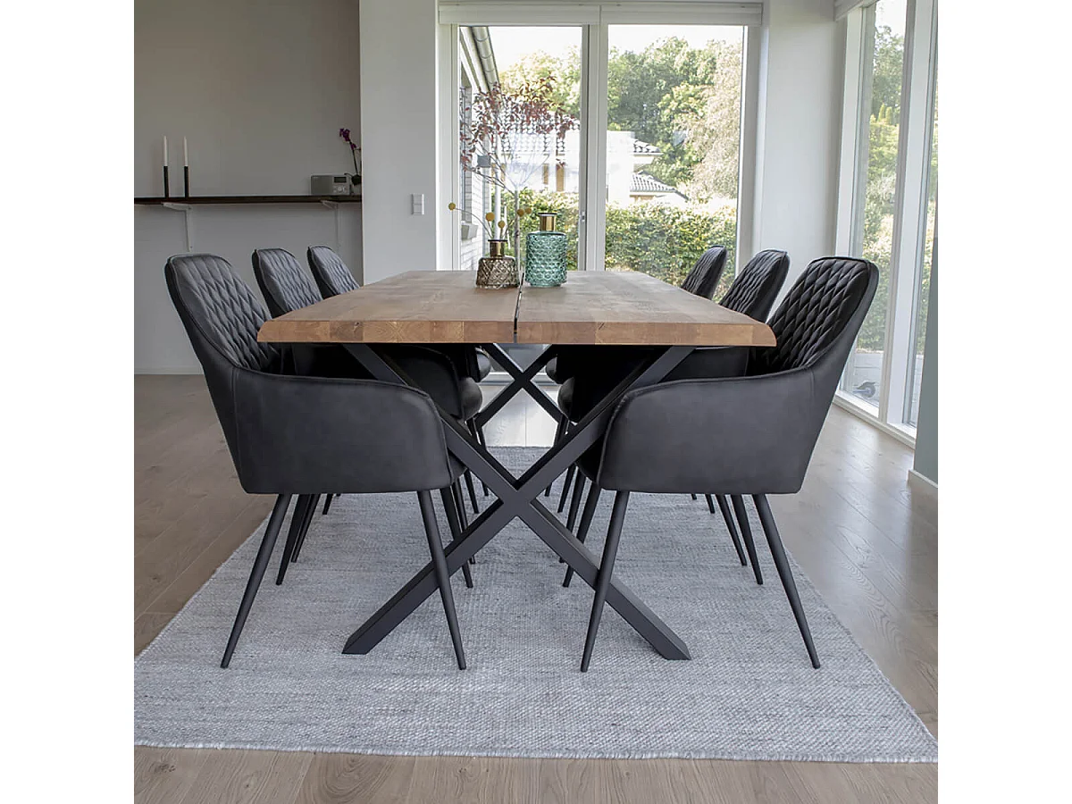 CIOTAT - Table Repas 200cm Plateau Chêne et Pieds Acier