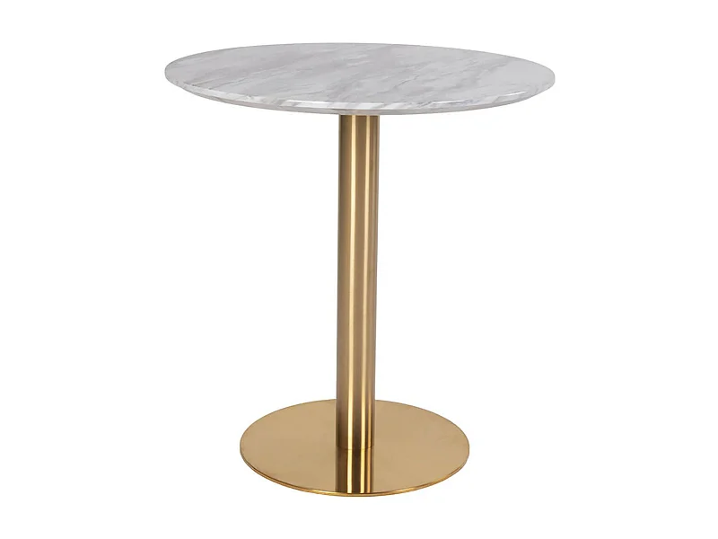 TYROL - Table Repas Ø70cm Plateau MDF Aspect Marbré et Pied Métal Doré