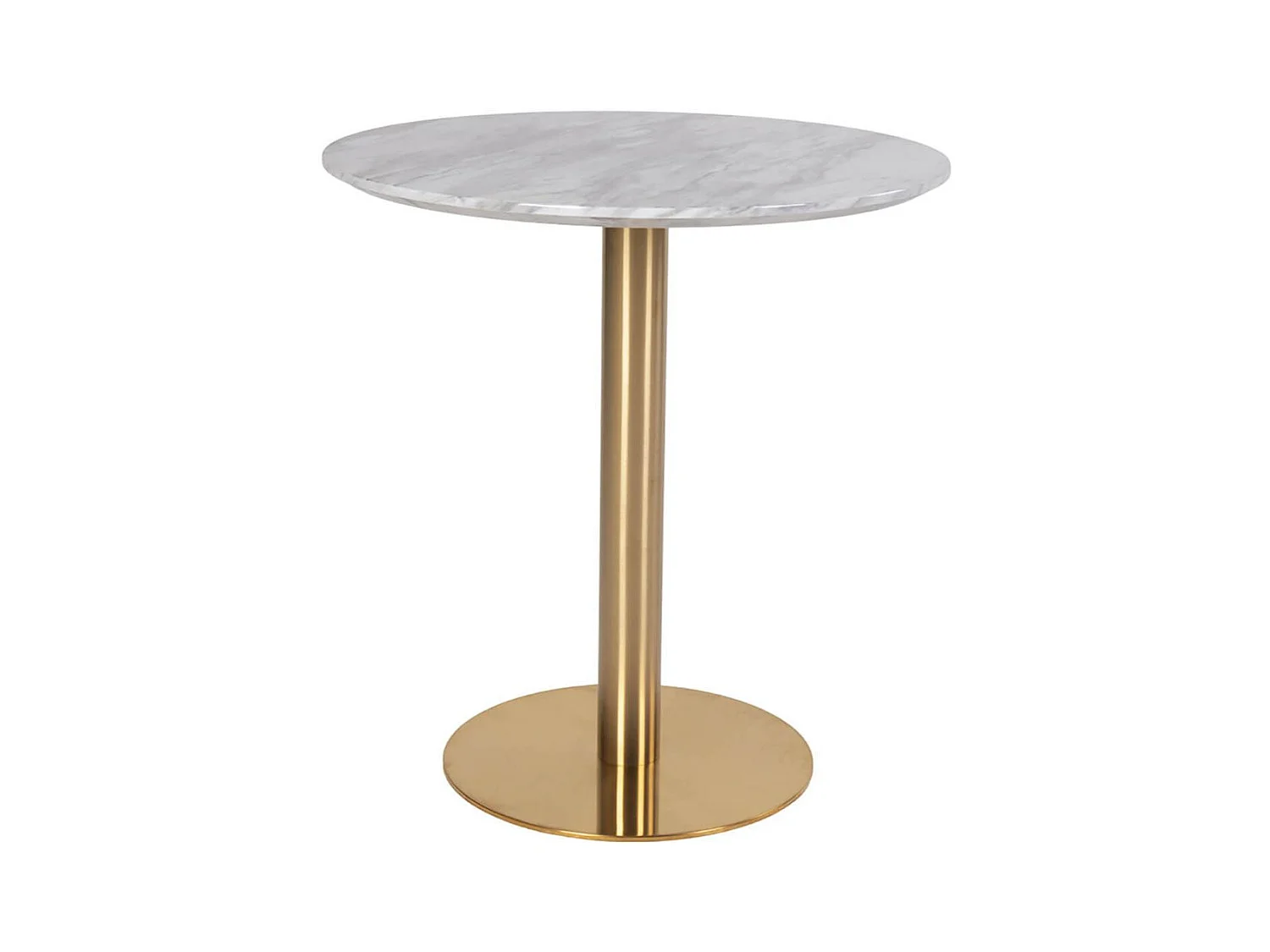 TYROL - Table Repas Ø70cm Plateau MDF Aspect Marbré et Pied Métal Doré