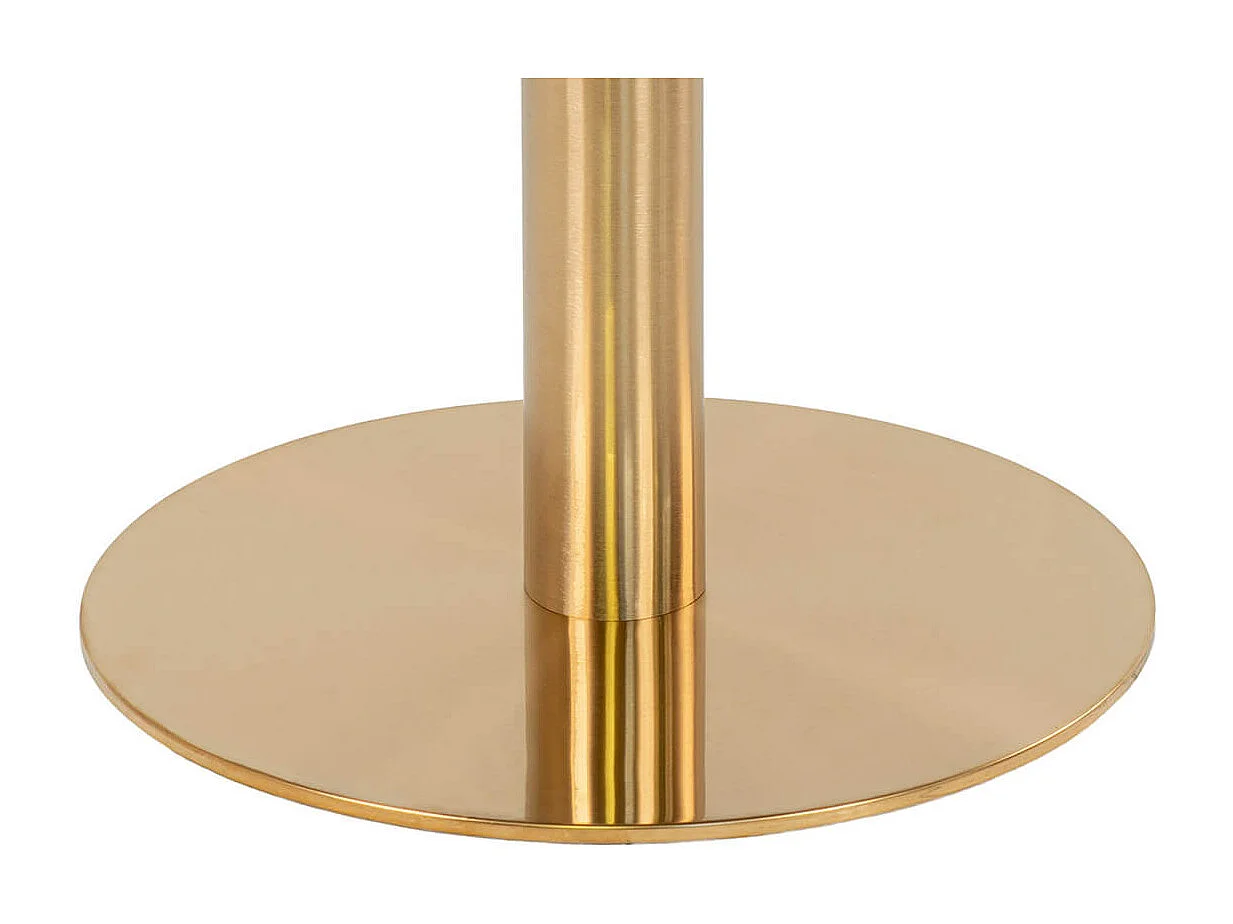 TYROL - Table Repas Ø70cm Plateau MDF Aspect Marbré et Pied Métal Doré