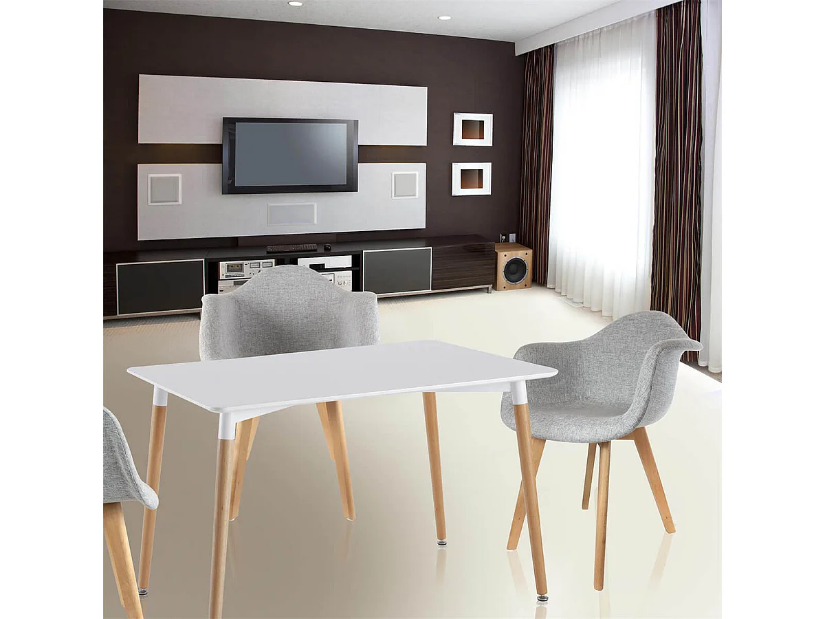 ZURI - Table Rectangulaire Blanche et Pieds effet Bois