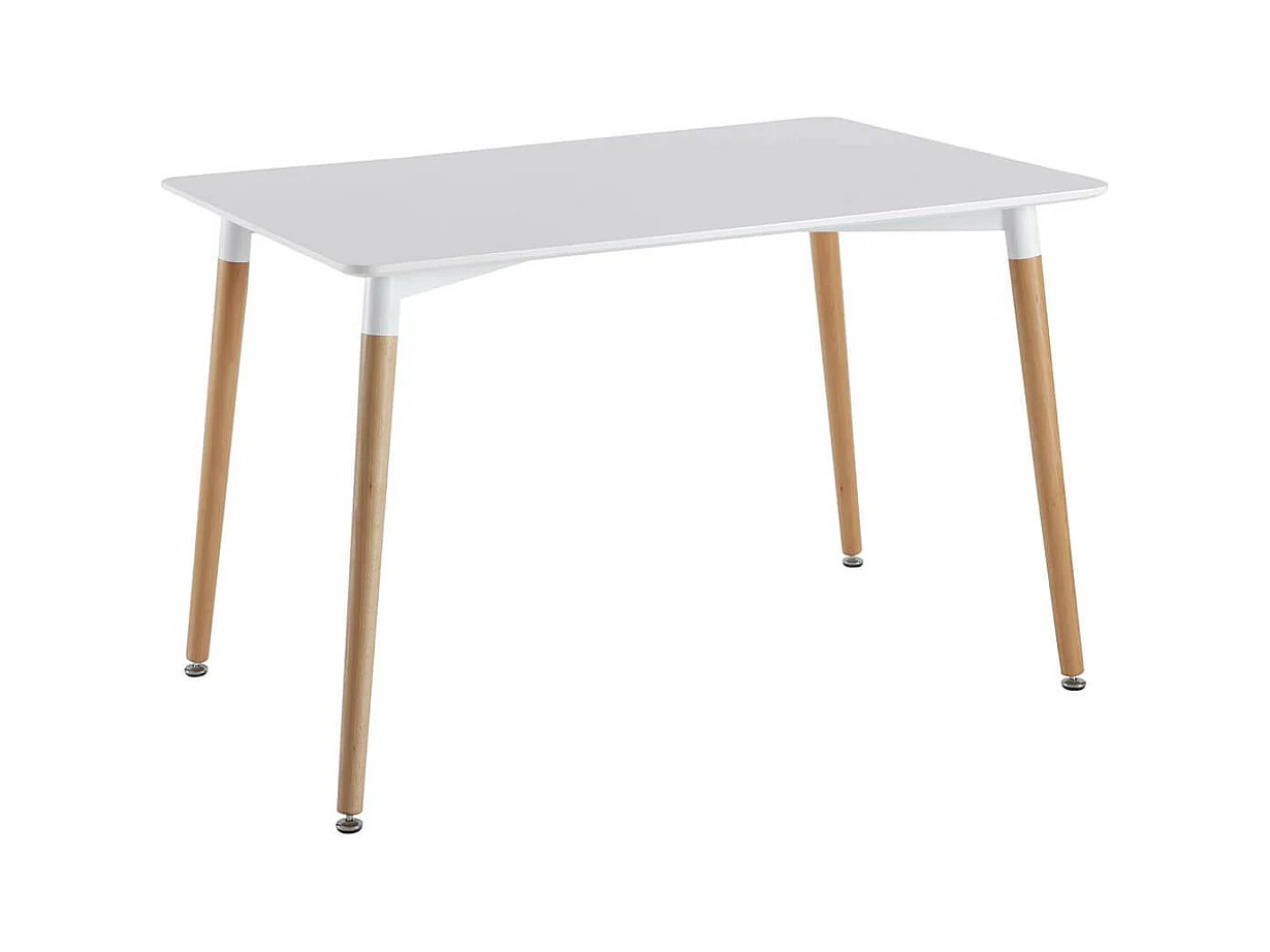ZURI - Table Rectangulaire Blanche et Pieds effet Bois