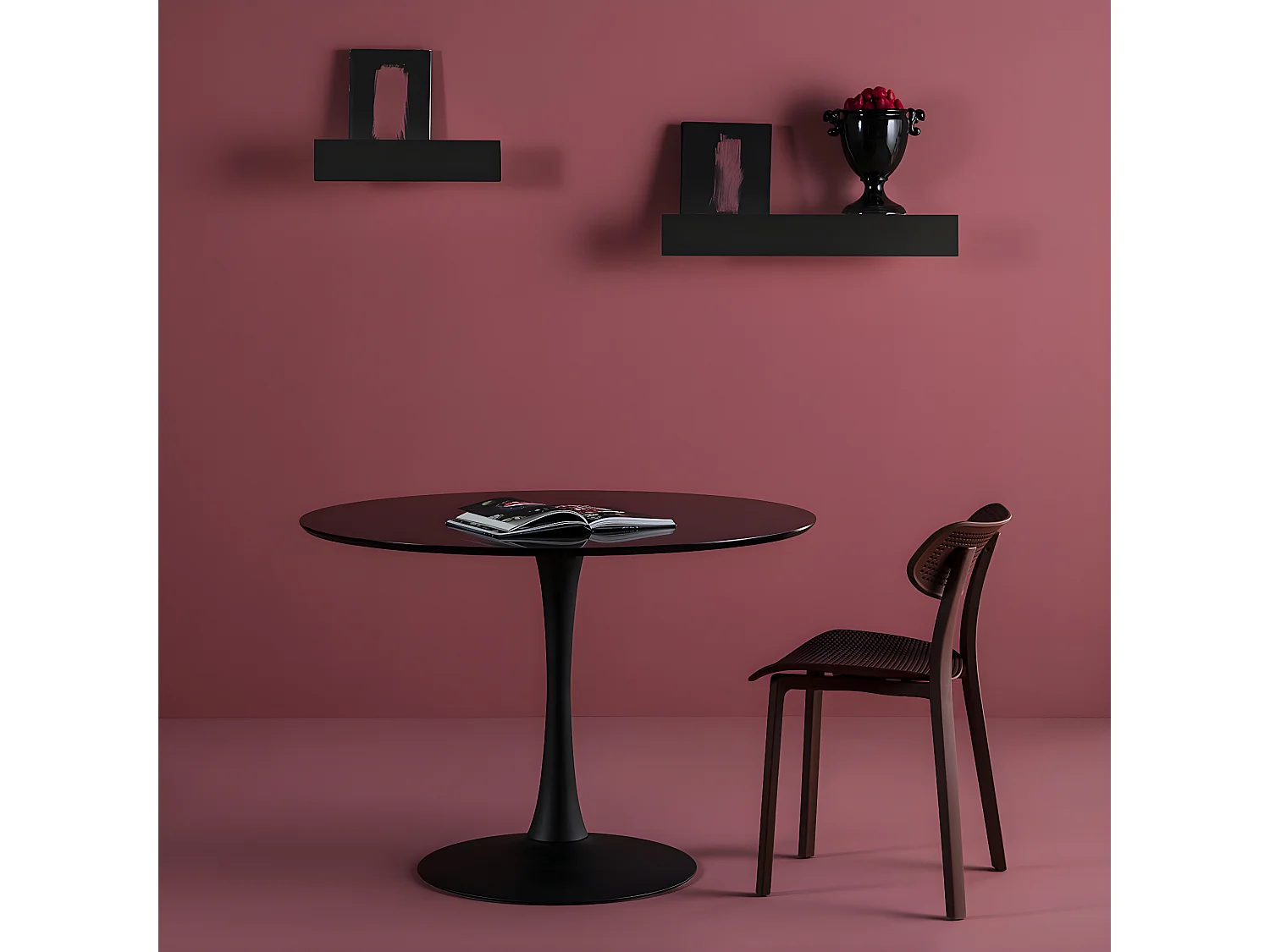 CANTIQUE - Table Ronde 110cm Pied et Plateau Noirs