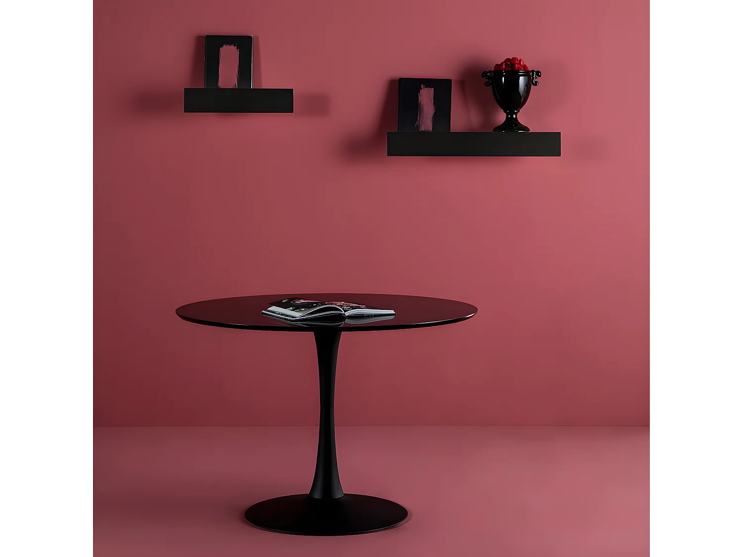 CANTIQUE - Table Ronde 110cm Pied et Plateau Noirs