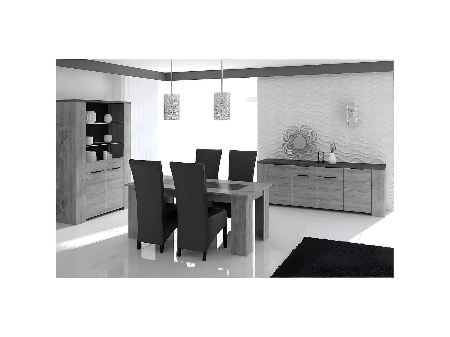 RYKI - Table Repas Rectangulaire 180cm Effet Bois Grisé