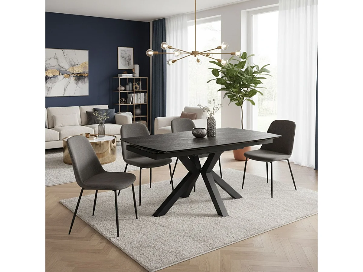 PILOM - Table de Repas Allongeable Céramique Marron