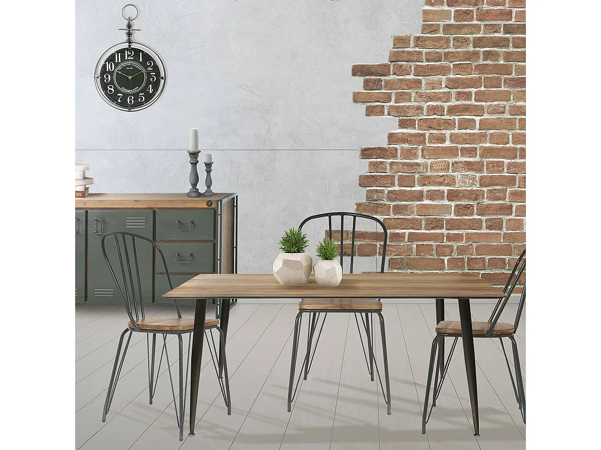 TIANY - Table Repas Rectangulaire Effet Bois