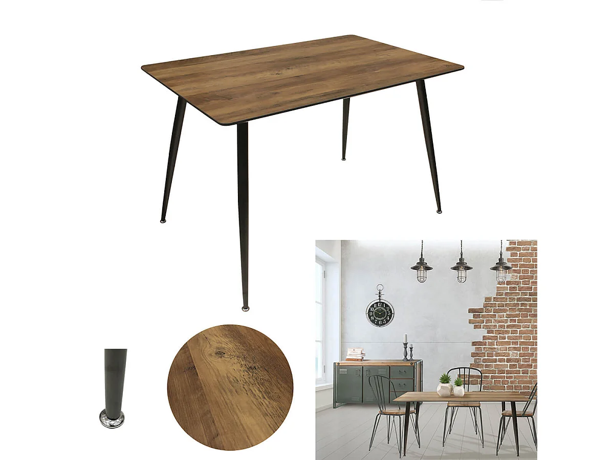 TIANY - Table Repas Rectangulaire Effet Bois