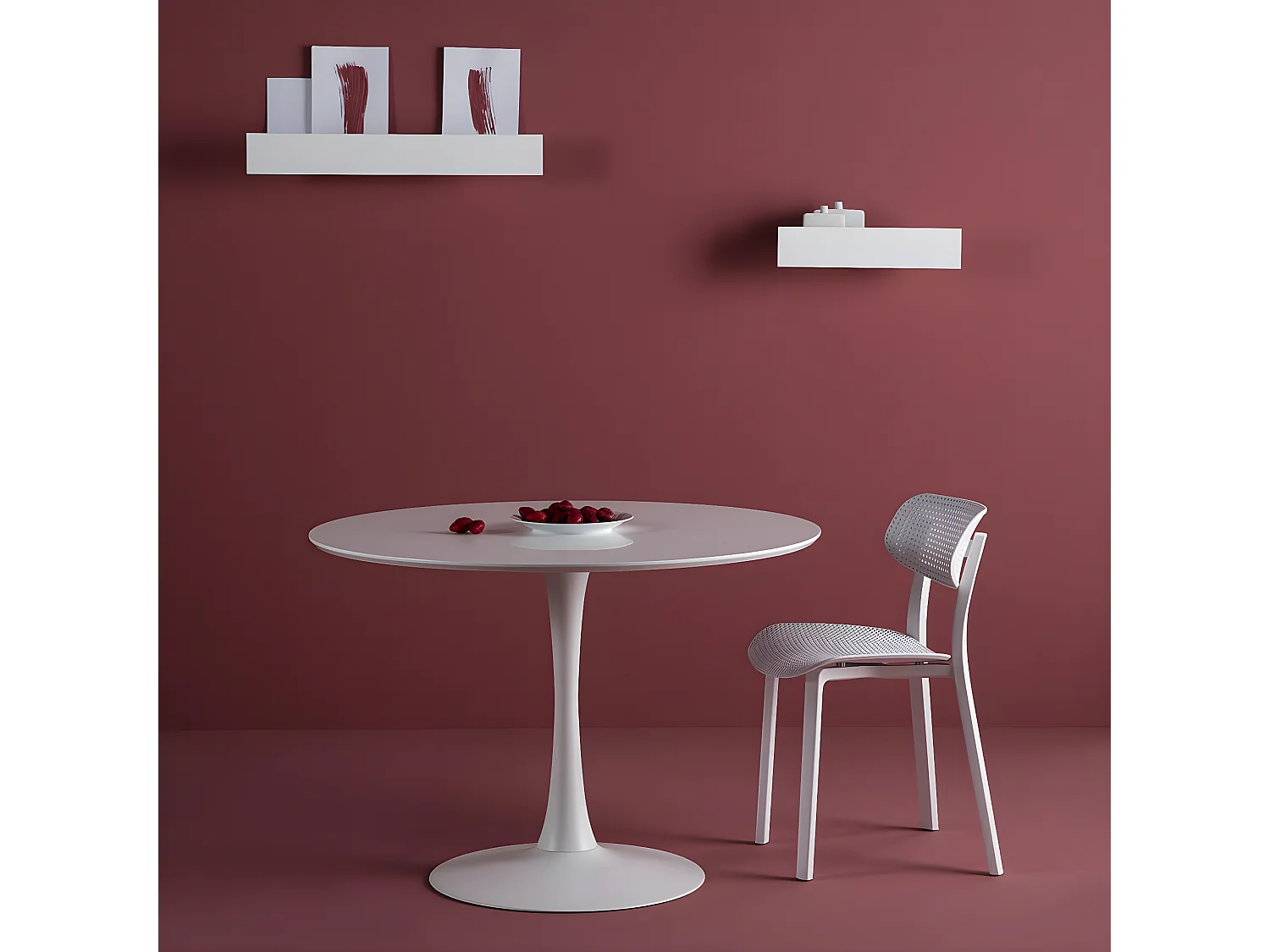 CANTIQUE - Table Ronde 110cm Pied et Plateau Blancs