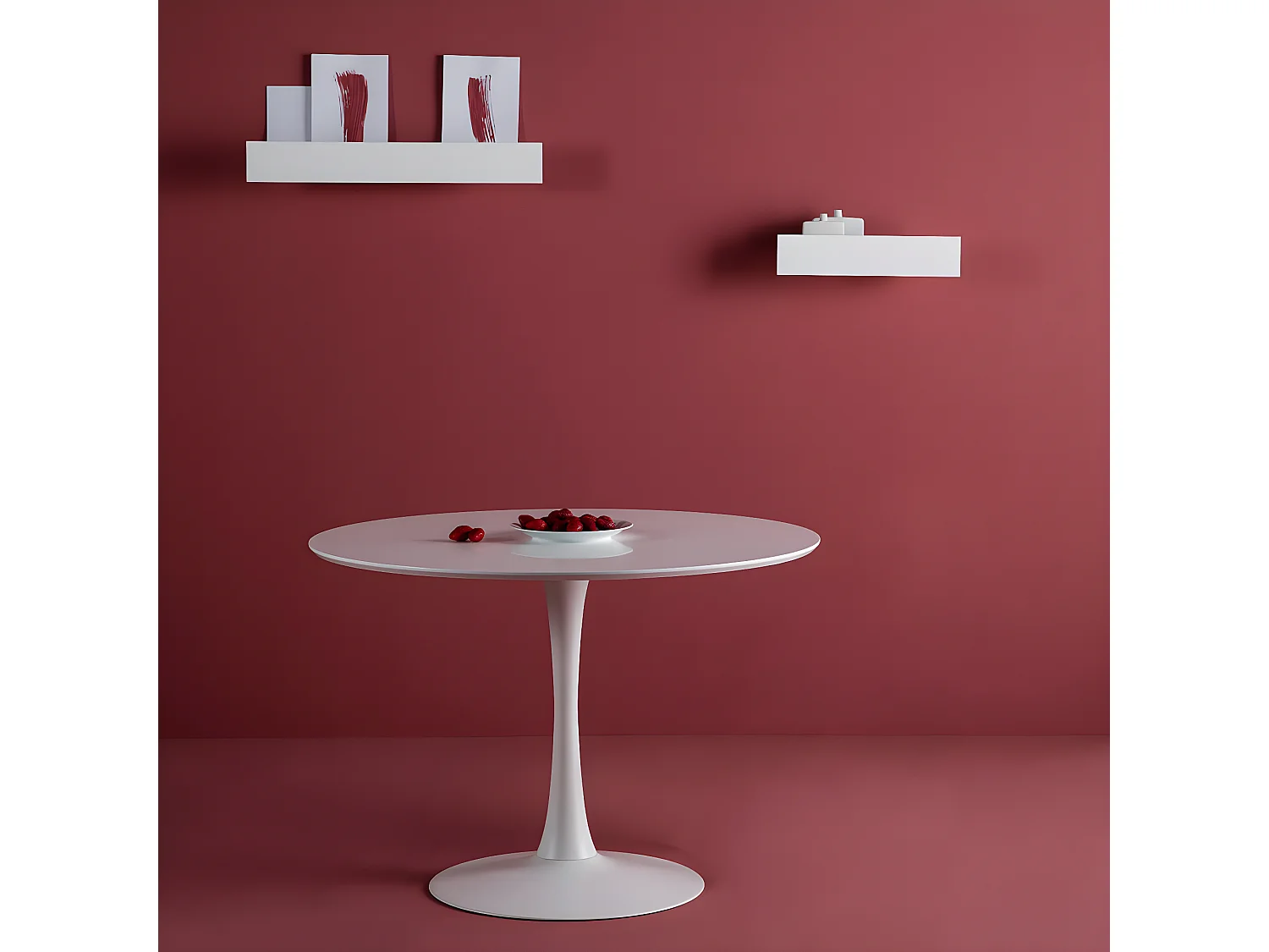 CANTIQUE - Table Ronde 110cm Pied et Plateau Blancs