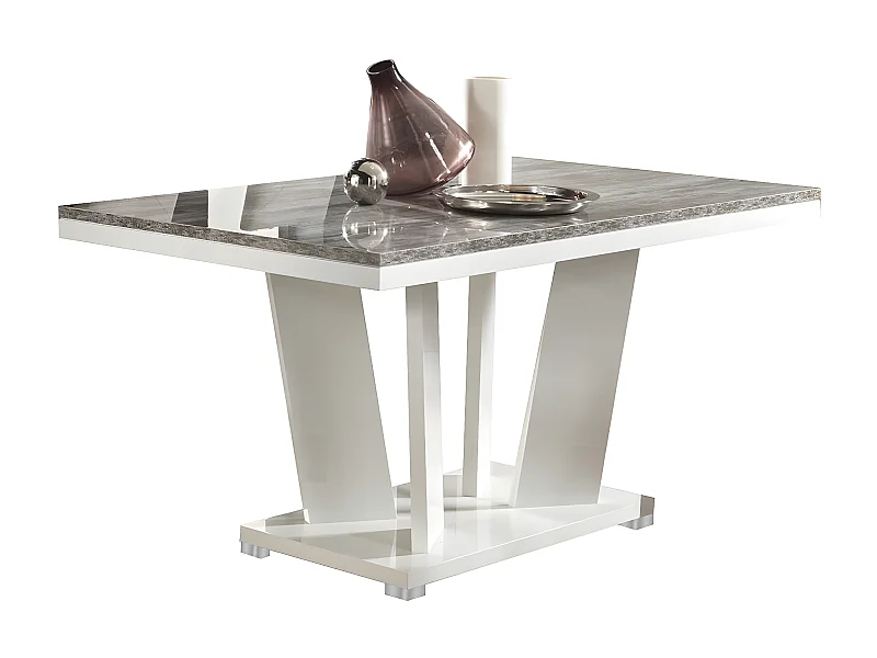 DENYS - Table Repas Rectangulaire Laqué Blanc et Effet Bois Taupe