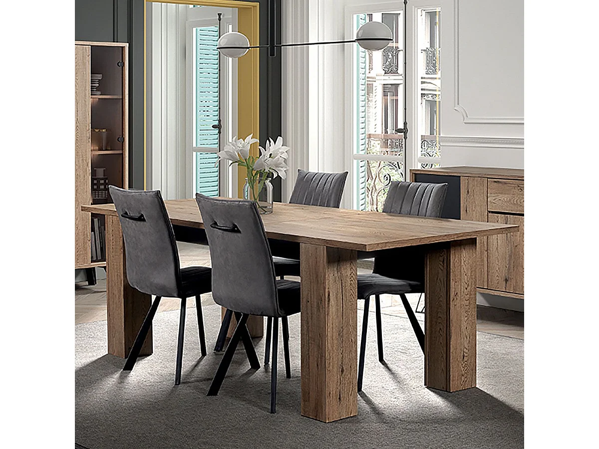 CARSON - Table Allongeable 180-230cm Effet Bois Naturel et Noir