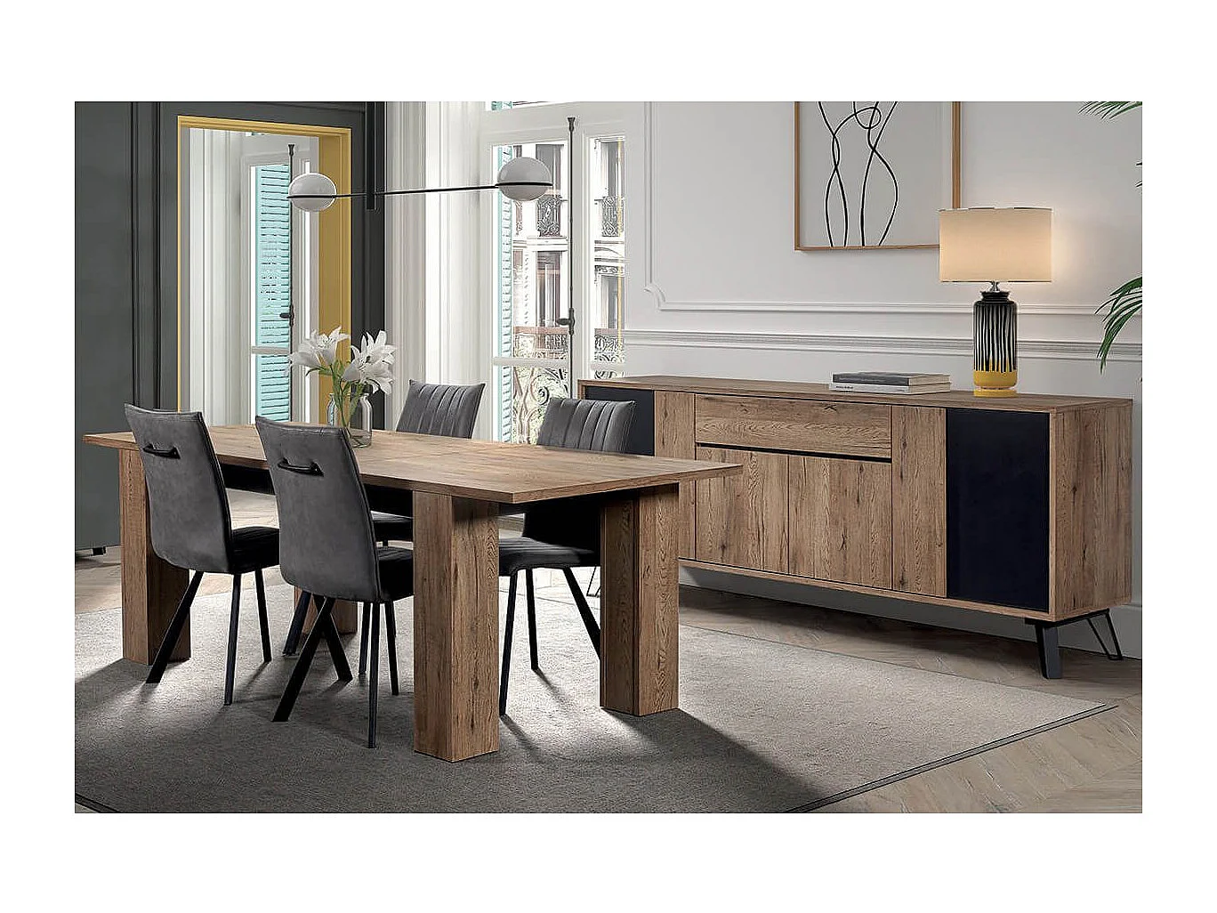 CARSON - Table Allongeable 180-230cm Effet Bois Naturel et Noir