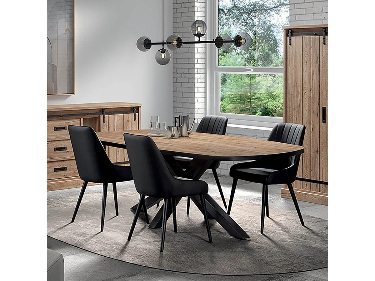 CEDRA - Table Repas Ovale 200cm Aspect Bois Piètement Métal
