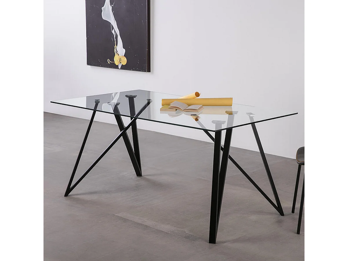 VIDRE - Table Repas Rectangulaire 160cm Plateau Verre