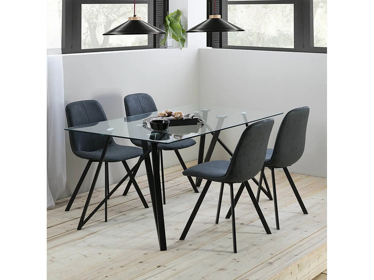 VIDRE - Table Repas Rectangulaire 160cm Plateau Verre