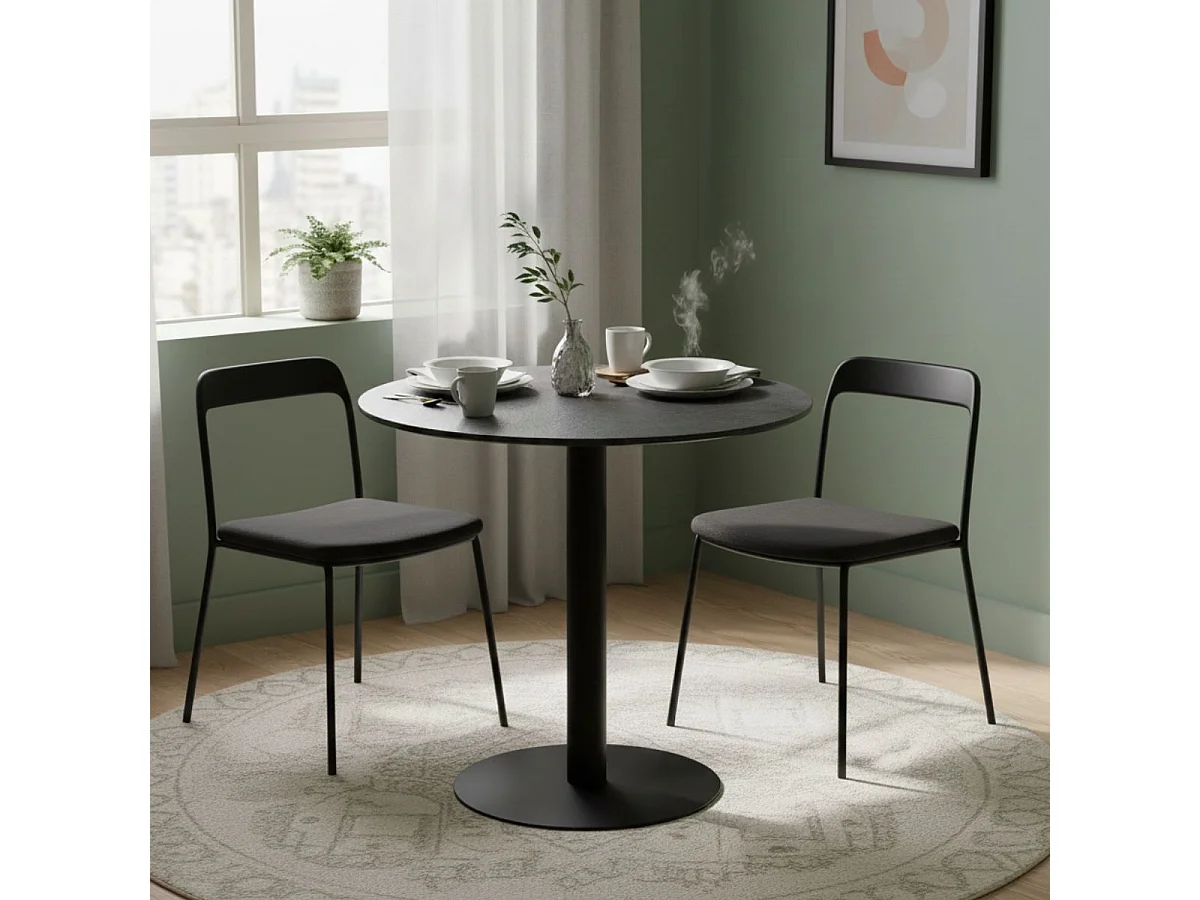 SADA - Table de Repas Aspect Céramique Piètement Anthracite