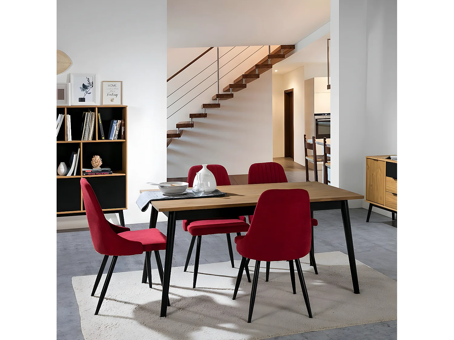 PASCALE - Table Repas 150cm Bois Massif Naturel et Noir