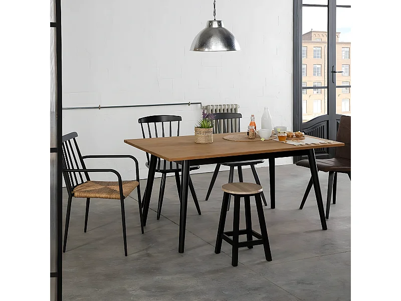 PASCALE - Table Repas 150cm Bois Massif Naturel et Noir