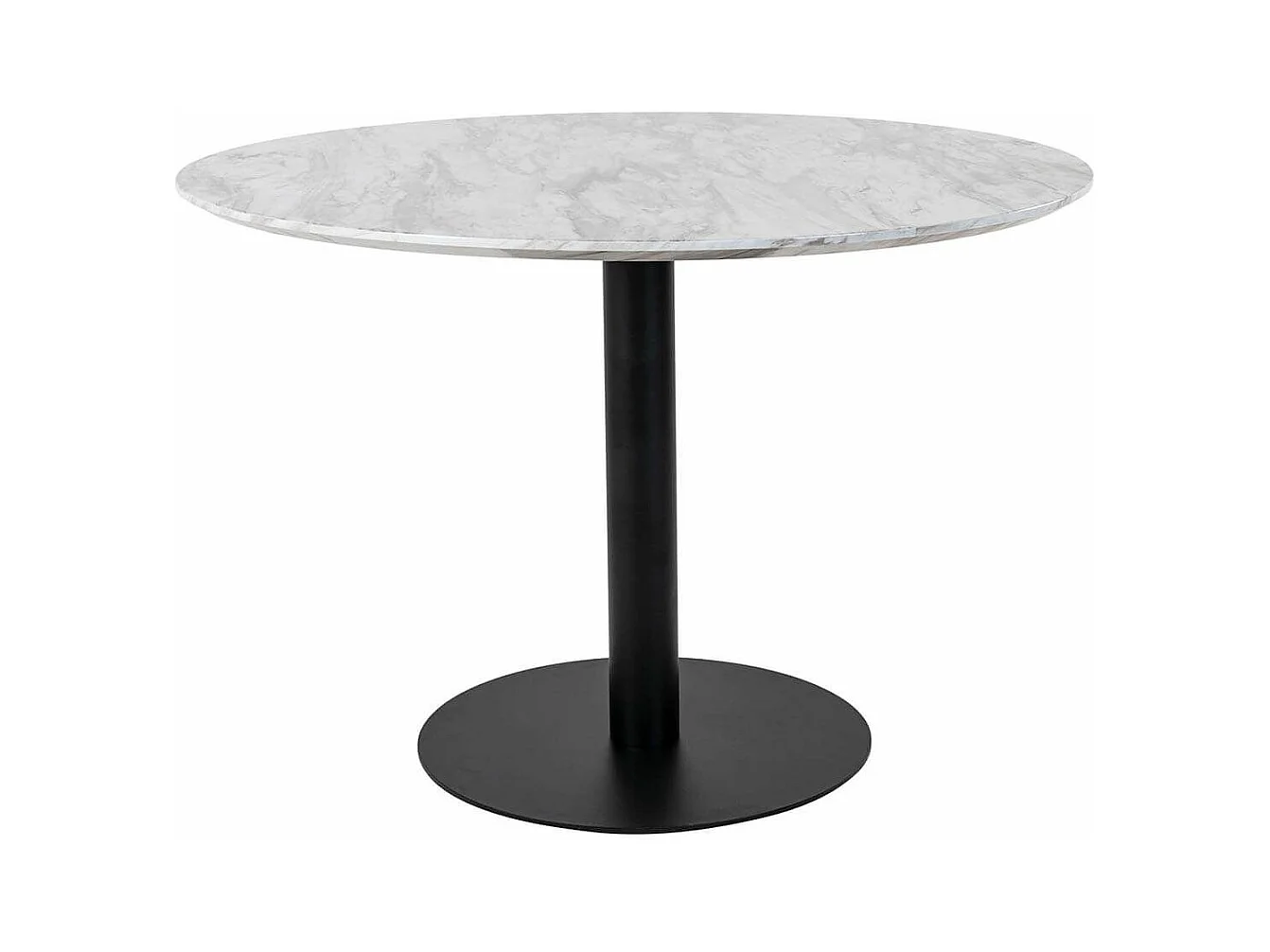 TYROL - Table Repas Ø110cm Plateau MDF Aspect Marbré et Pied Métal Noir