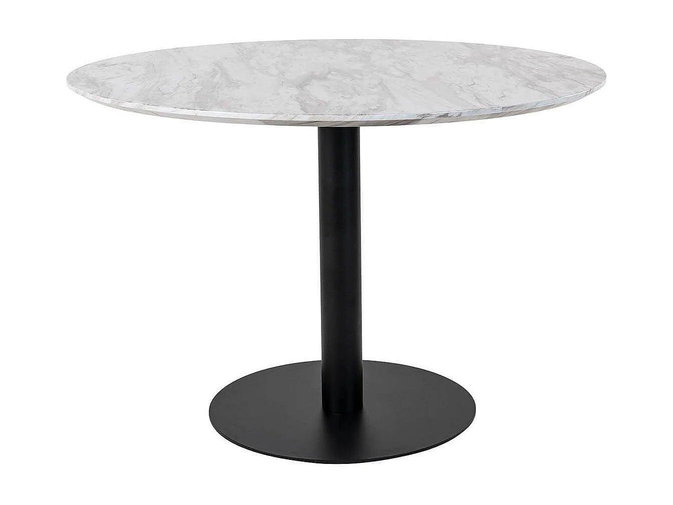 TYROL - Table Repas Ø110cm Plateau MDF Aspect Marbré et Pied Métal Noir