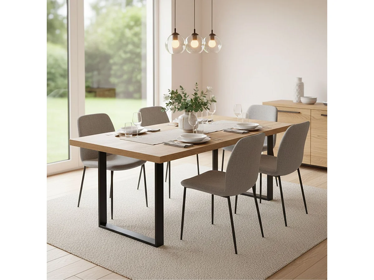 CARSON - Table 200cm Aspect Bois Piètement U Métal Poudré Noir