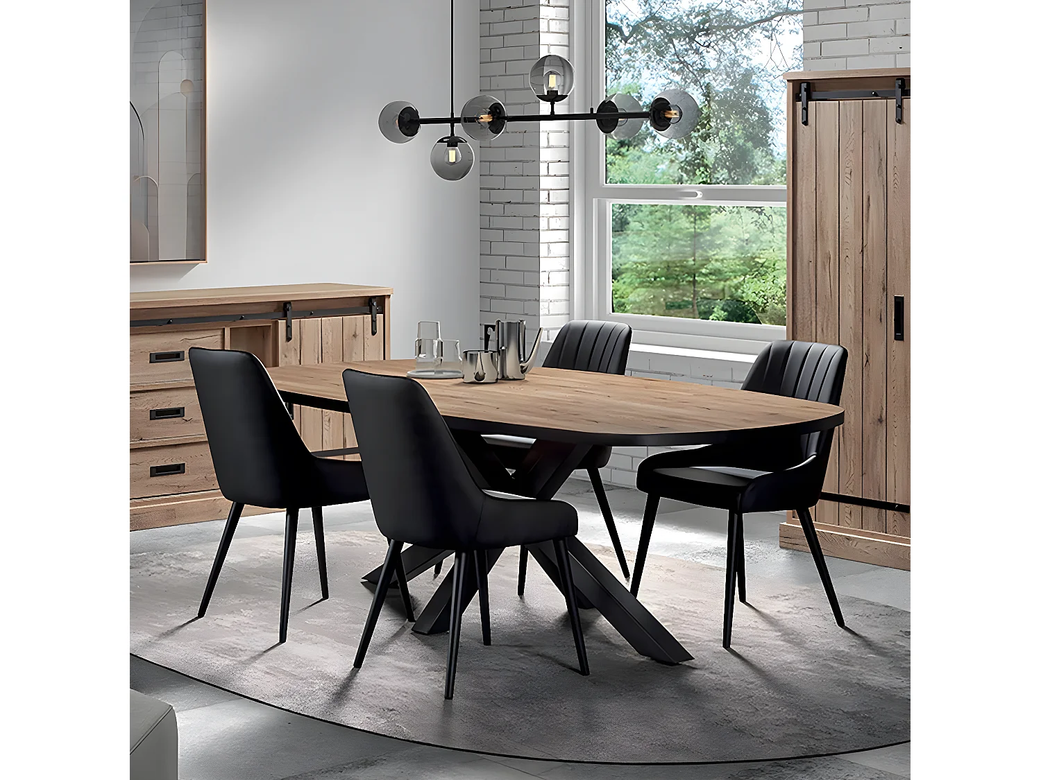 CEDRA - Table Repas Ovale 230cm Aspect Bois Piètement Métal
