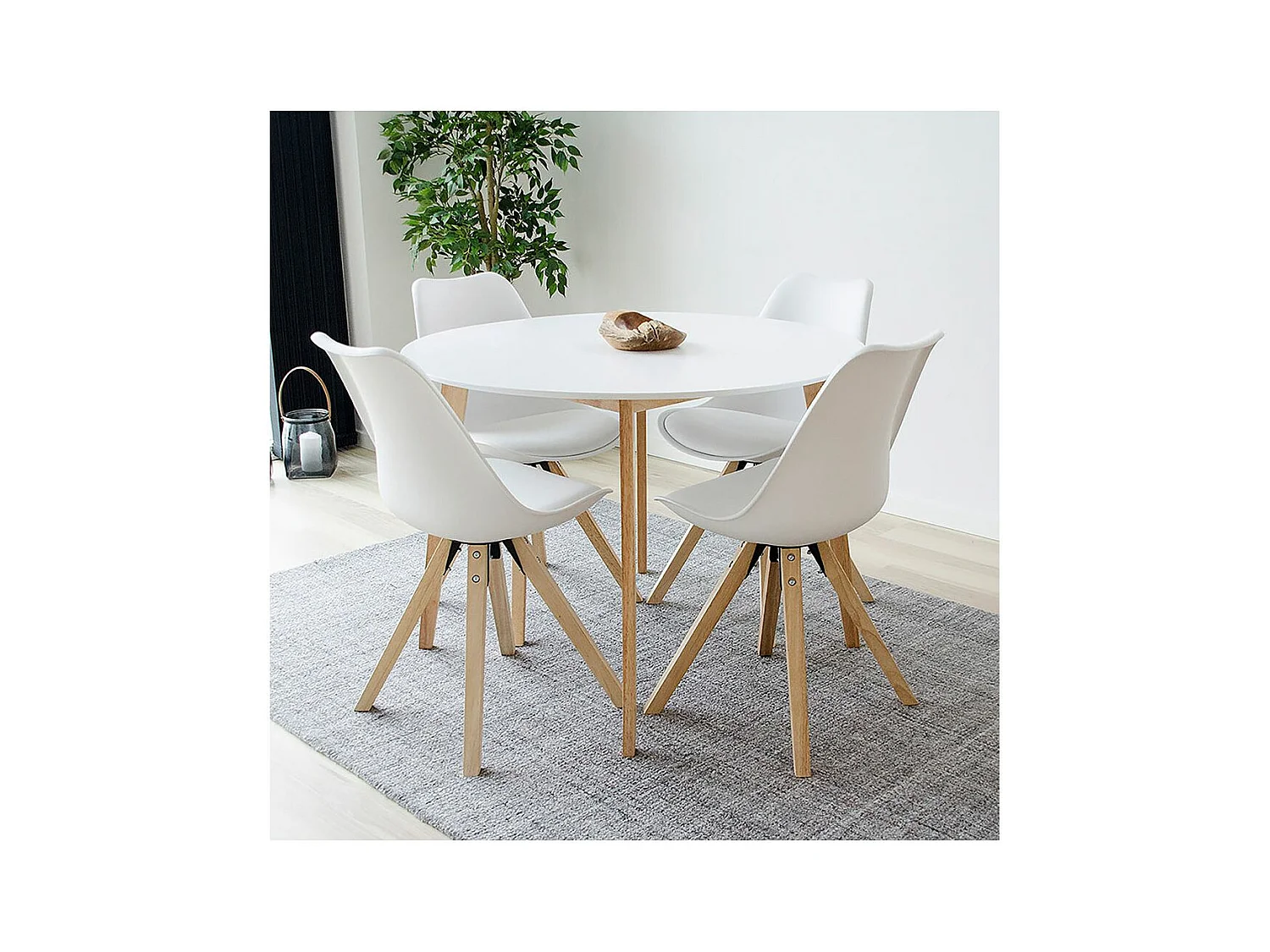 GRAM - Table Repas Ronde 105cm Naturelle et Blanche