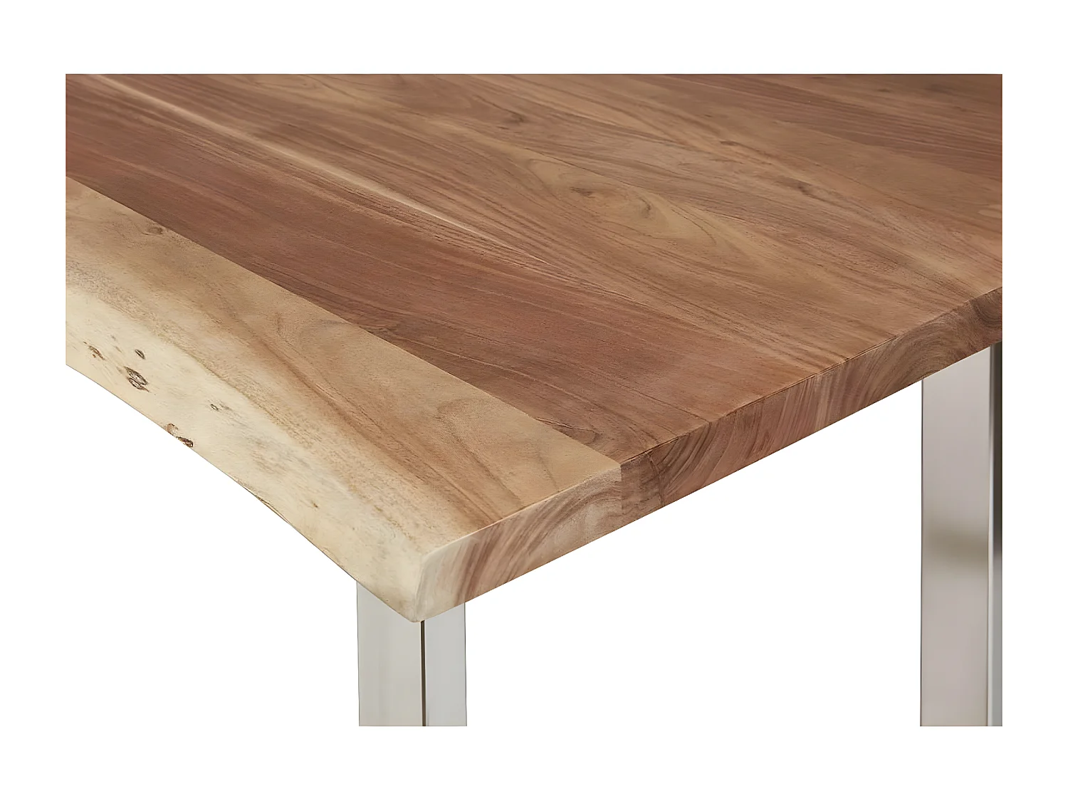 JAIPUR - Table Repas 160cm Acacia et Métal Chromé Piètement U