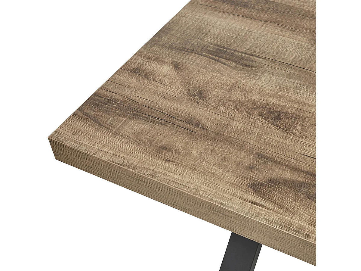 KORA - Table 170cm Aspect Bois Piètement X Métal Poudré Noir
