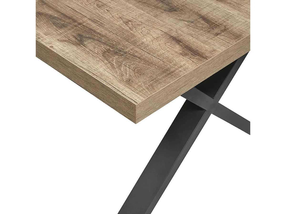 KORA - Table 170cm Aspect Bois Piètement X Métal Poudré Noir