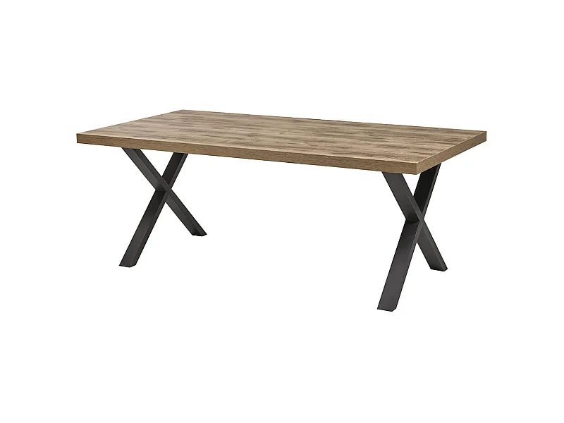 JENNA - Table 230cm Aspect Bois Piètement X Métal Poudré Noir