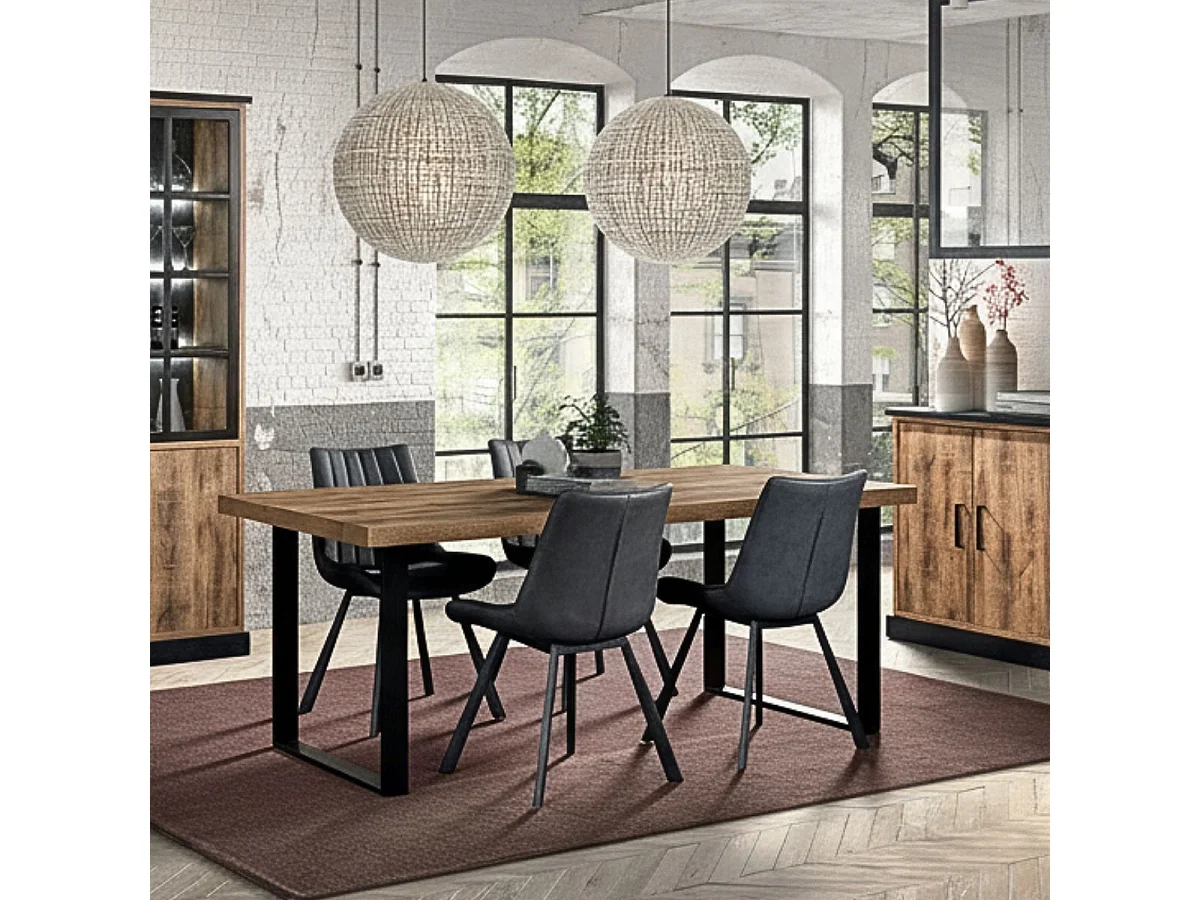 JENNA - Table 230cm Aspect Bois Piètement U Métal Poudré Noir
