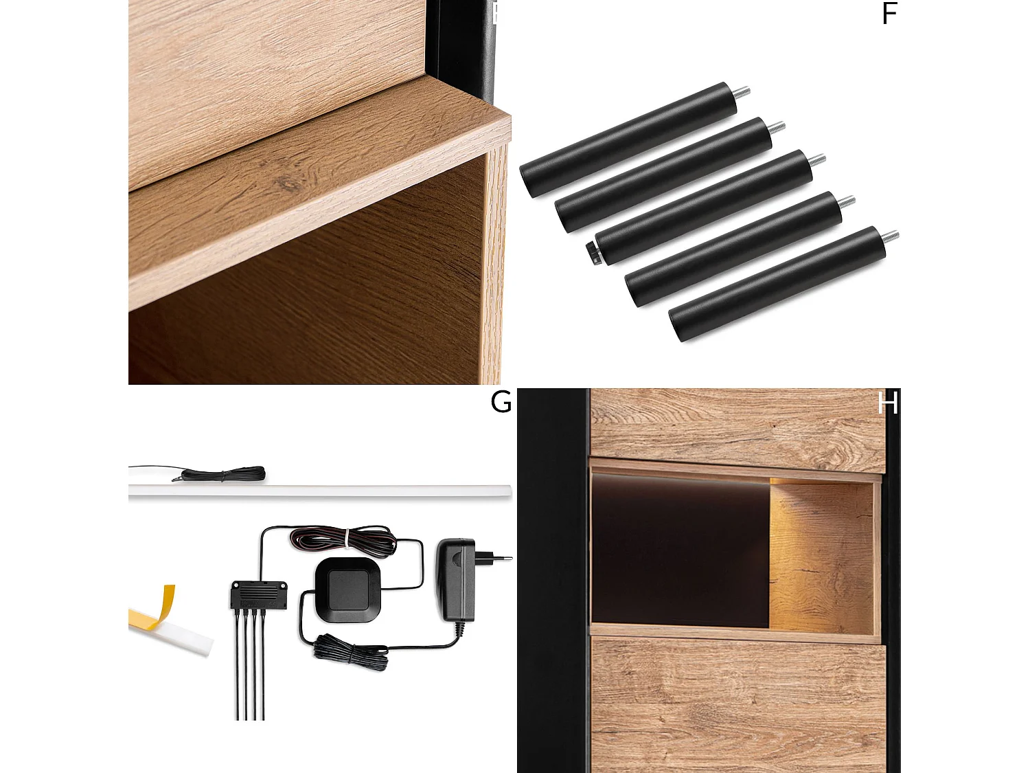 Regal Kreuzeinlage - schwarz - Eiche natur - LOFTY