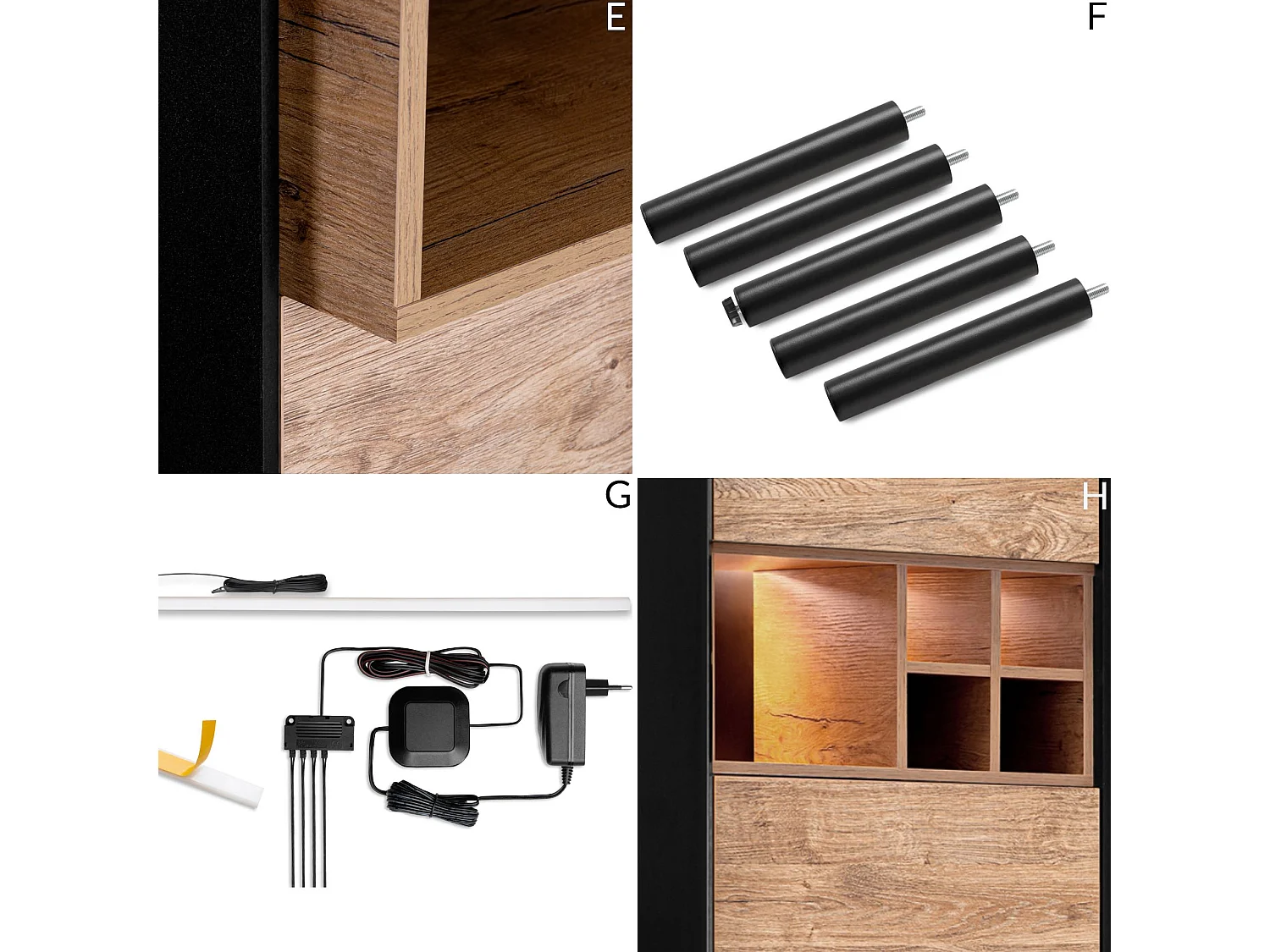 Regal Kreuzeinlage - schwarz - Eiche natur - LOFTY