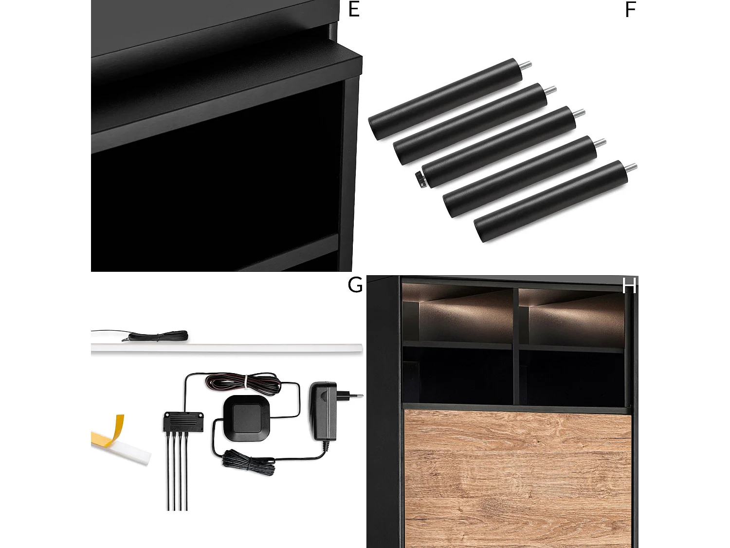 Regal Kreuzeinlage - schwarz - Eiche natur - LOFTY